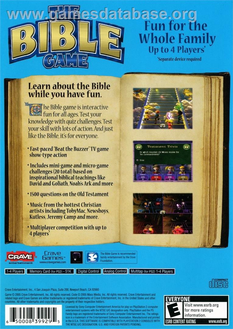 Bible Game, The - Sony Playstation 2 - Artwork - Box Back