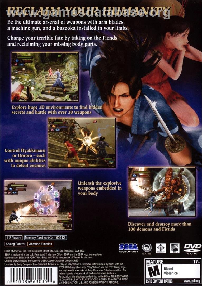Blood Will Tell - Tezuka Osamu's Dororo - Sony Playstation 2 - Artwork - Box Back