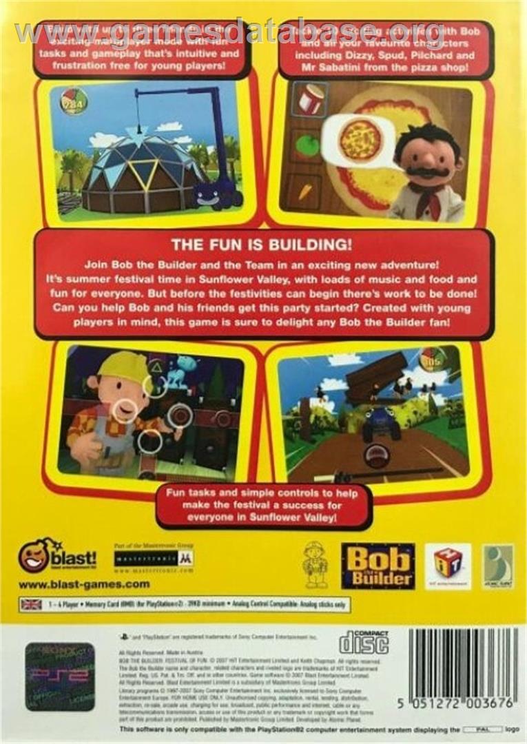 Bob The Builder - Festival Of Fun - Sony Playstation 2 - Artwork - Box Back