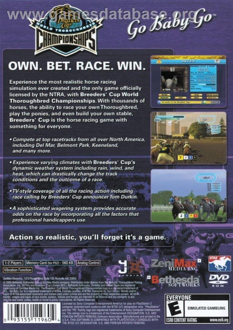 Breeders' Cup - World Thoroughbred Championships - Sony Playstation 2 - Artwork - Box Back