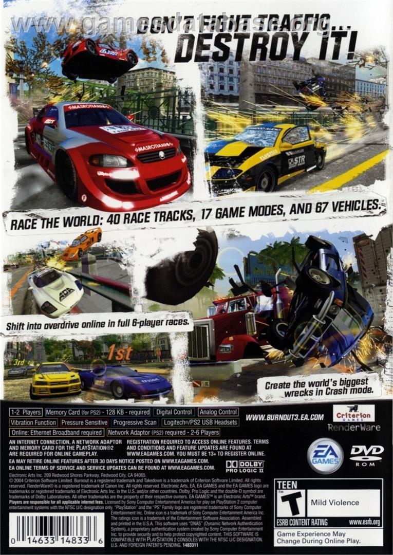 Burnout 3 - Takedown - Sony Playstation 2 - Artwork - Box Back