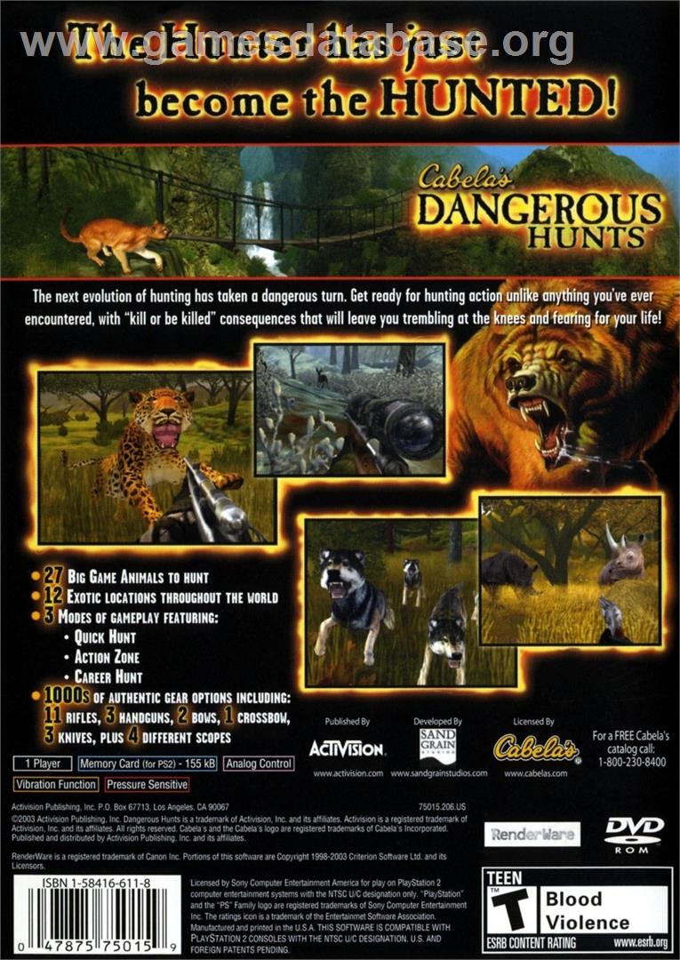 Cabela's Dangerous Hunts - Sony Playstation 2 - Artwork - Box Back
