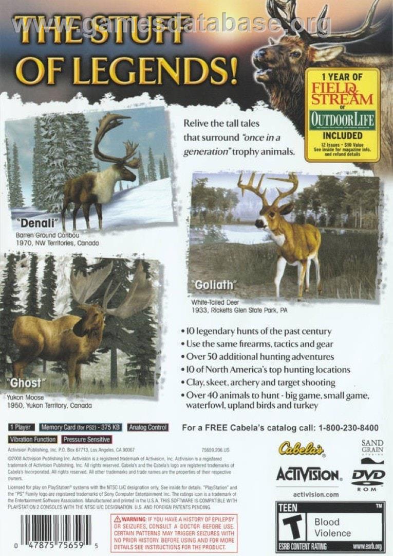 Cabela's Legendary Adventures - Sony Playstation 2 - Artwork - Box Back