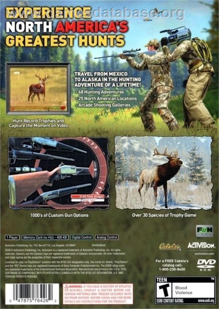 Cabela's North American Adventures - Sony Playstation 2 - Artwork - Box Back