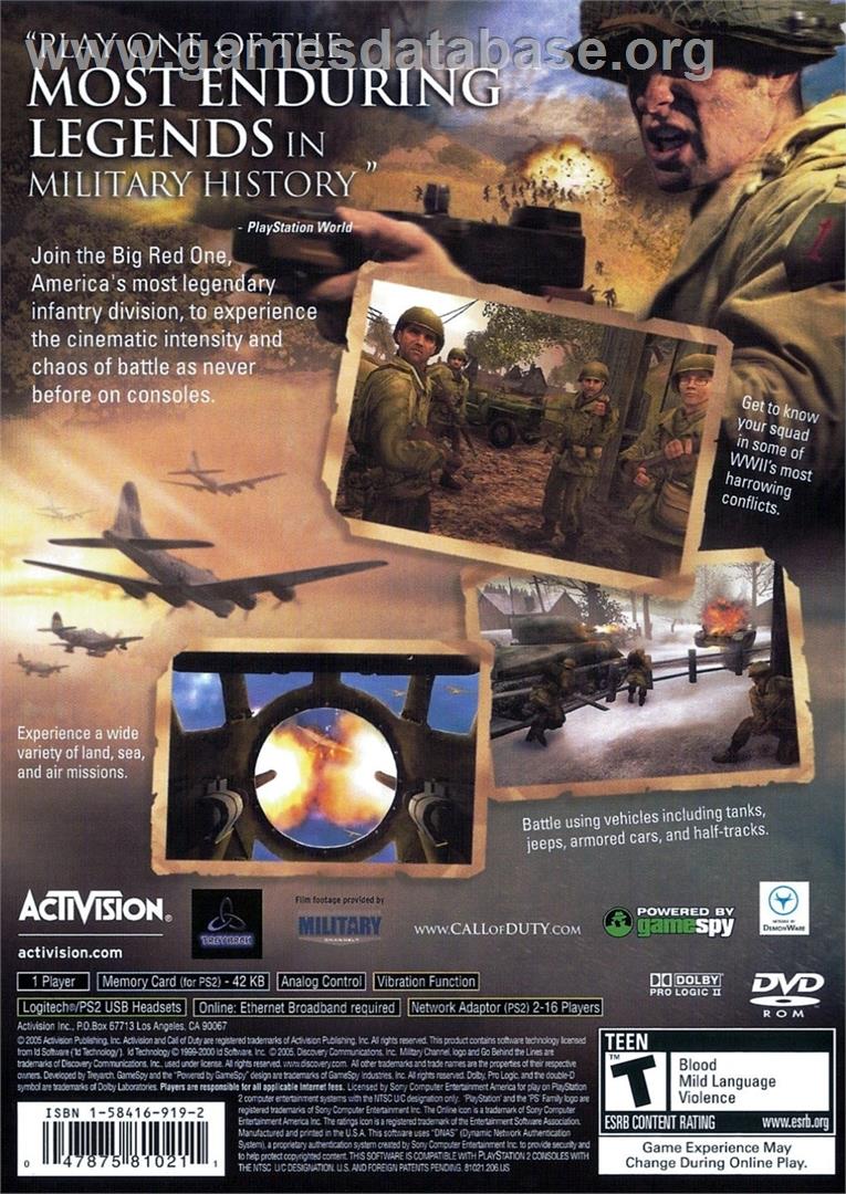 Call Of Duty 2 - Big Red One - Sony Playstation 2 - Artwork - Box Back