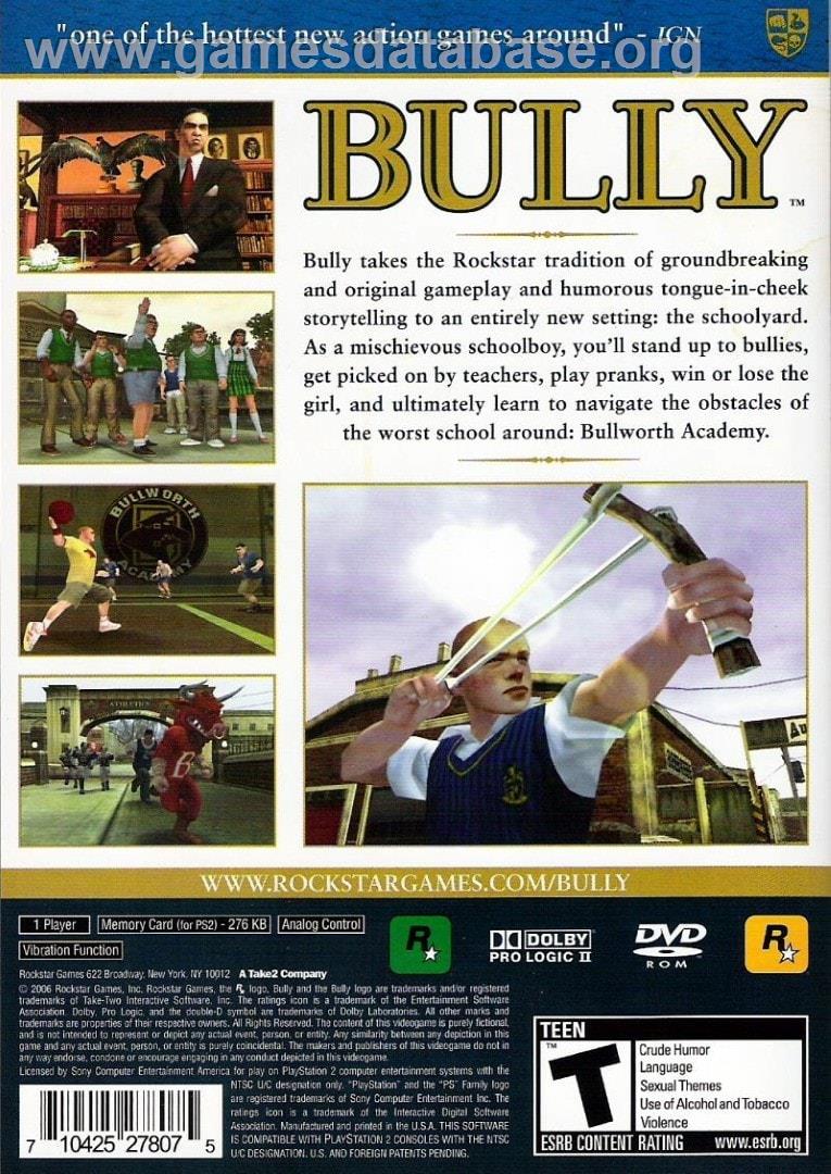 Canis Canem Edit / Bully - Sony Playstation 2 - Artwork - Box Back