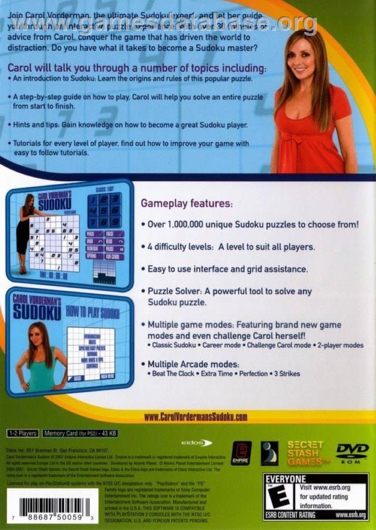 Carol Vorderman's Sudoku - Sony Playstation 2 - Artwork - Box Back