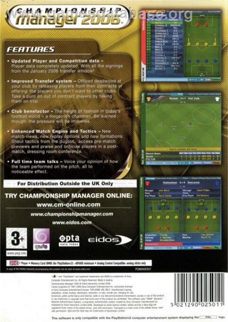 Championship Manager 2006 - Sony Playstation 2 - Artwork - Box Back