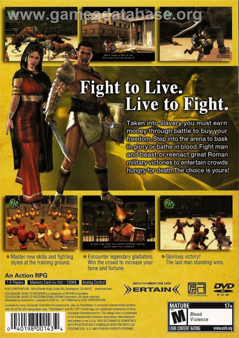 Colosseum - Road To Freedom - Sony Playstation 2 - Artwork - Box Back