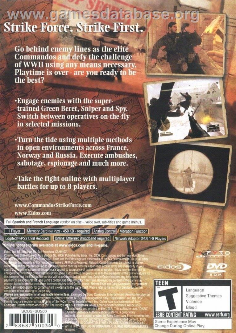 Commandos Strike Force - Sony Playstation 2 - Artwork - Box Back