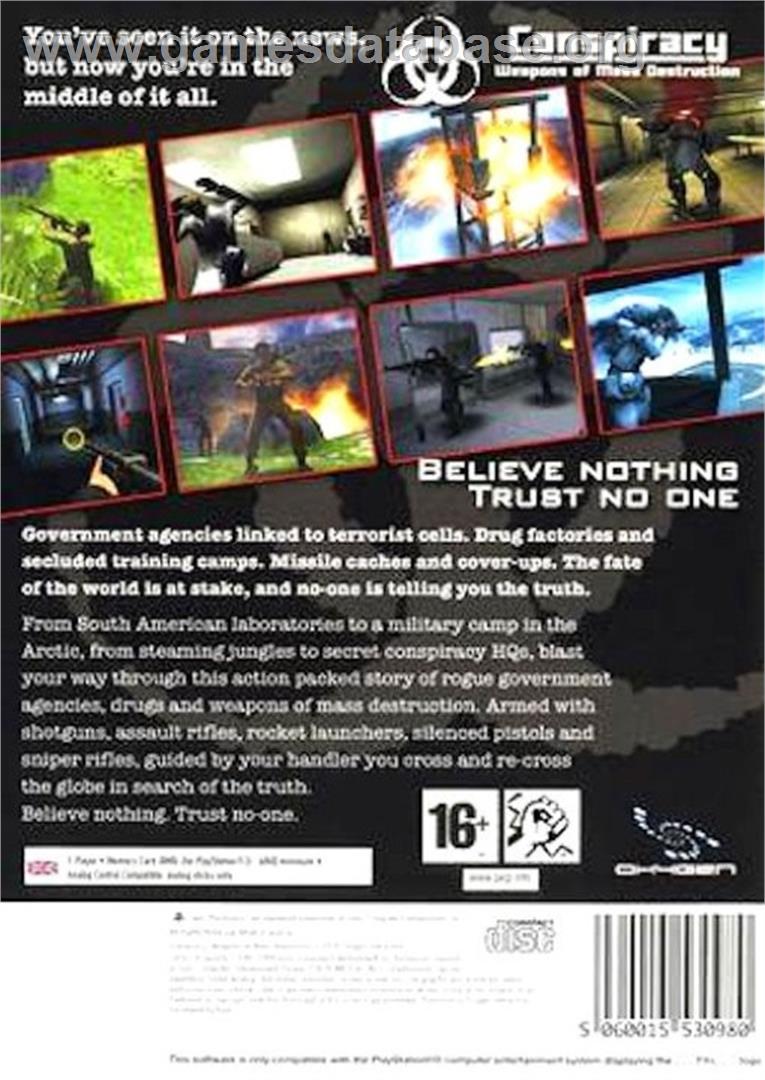 Conspiracy - Weapons of Mass Destruction - Sony Playstation 2 - Artwork - Box Back