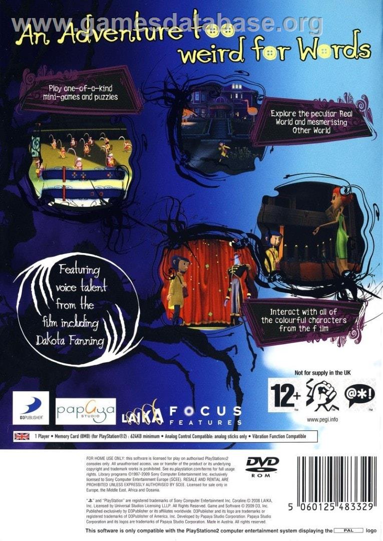 Coraline - Sony Playstation 2 - Artwork - Box Back