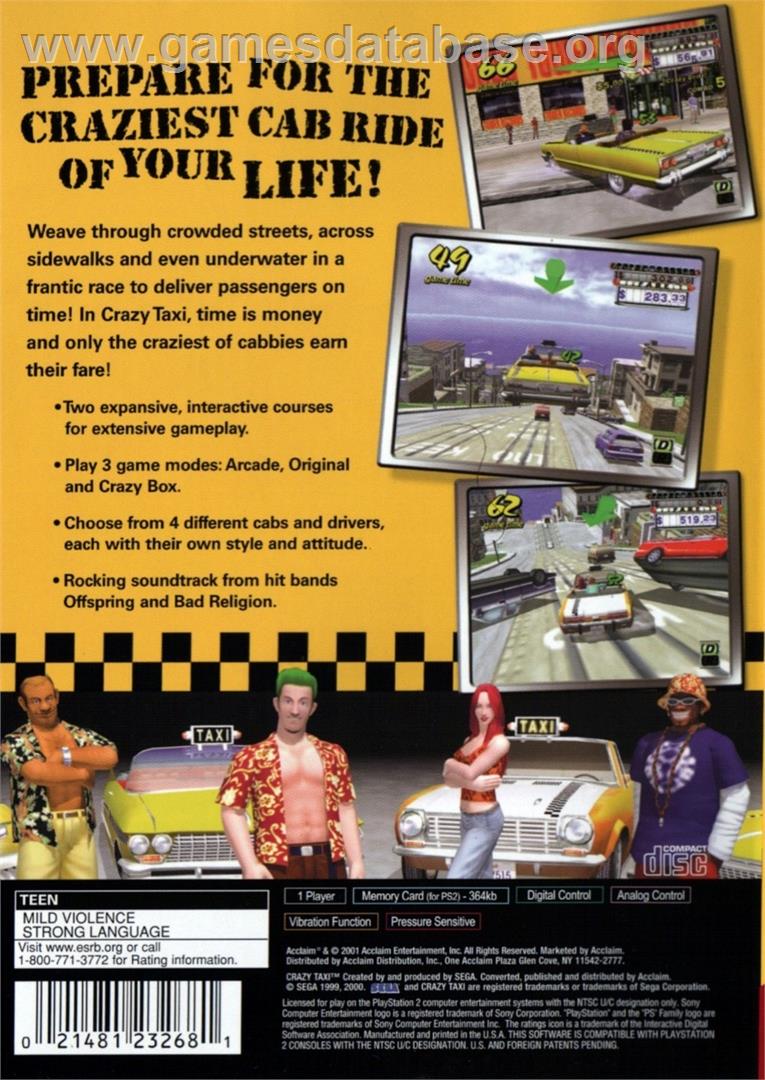 Crazy Taxi - Sony Playstation 2 - Artwork - Box Back