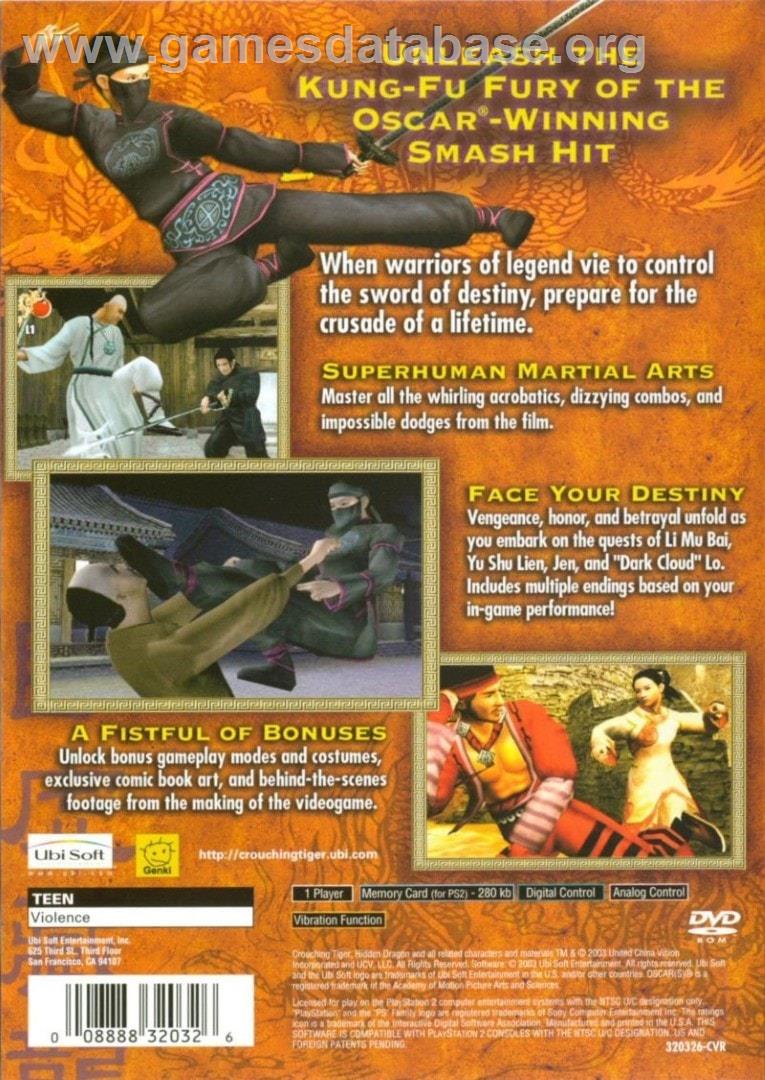 Crouching Tiger, Hidden Dragon - Sony Playstation 2 - Artwork - Box Back