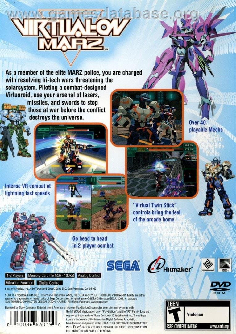 Cyber Troopers - Virtual-On Marz - Sony Playstation 2 - Artwork - Box Back