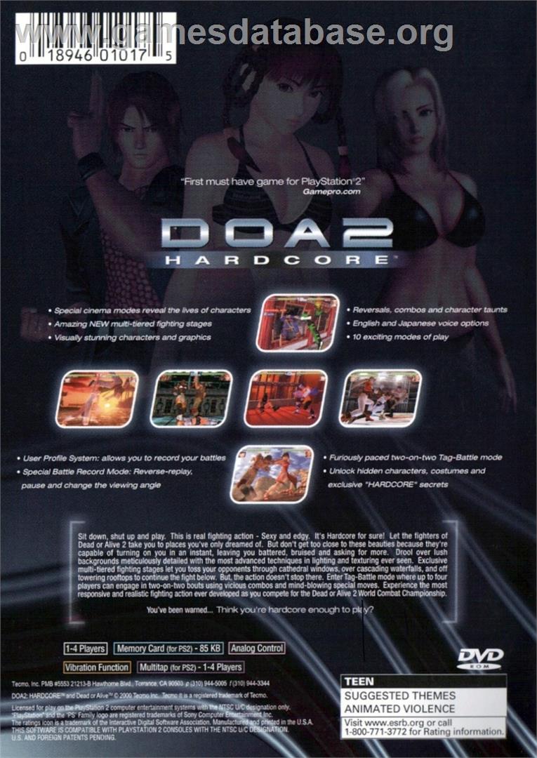 DOA2 - Dead or Alive 2 - Sony Playstation 2 - Artwork - Box Back