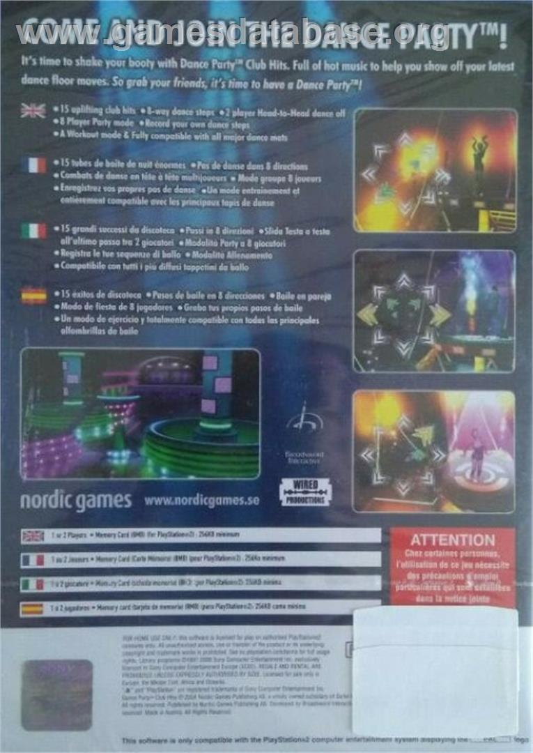 Dance Party Club Hits - Sony Playstation 2 - Artwork - Box Back