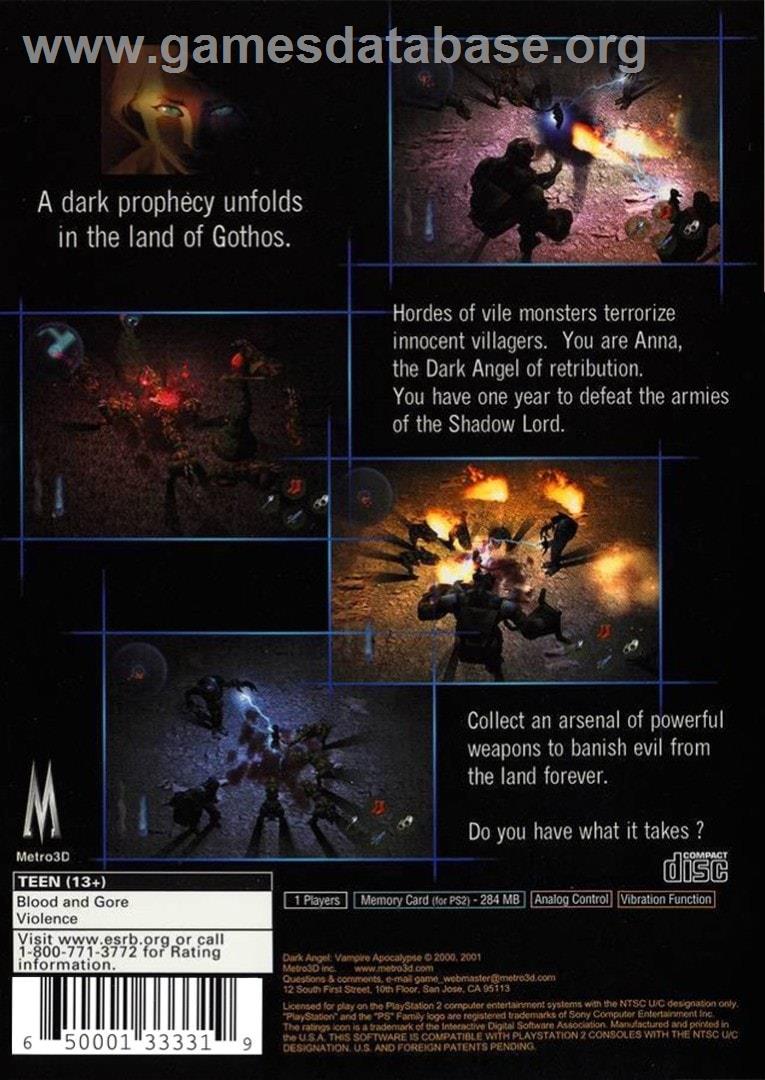 Dark Angel - Vampire Apocalypse - Sony Playstation 2 - Artwork - Box Back