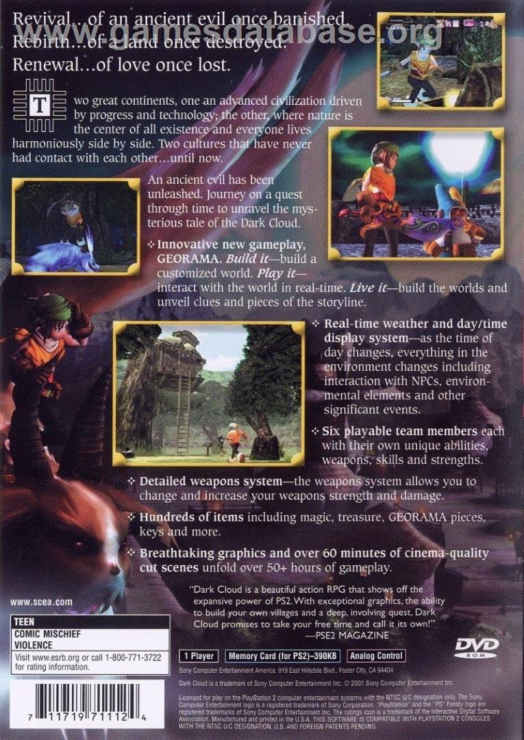 Dark Cloud - Sony Playstation 2 - Artwork - Box Back