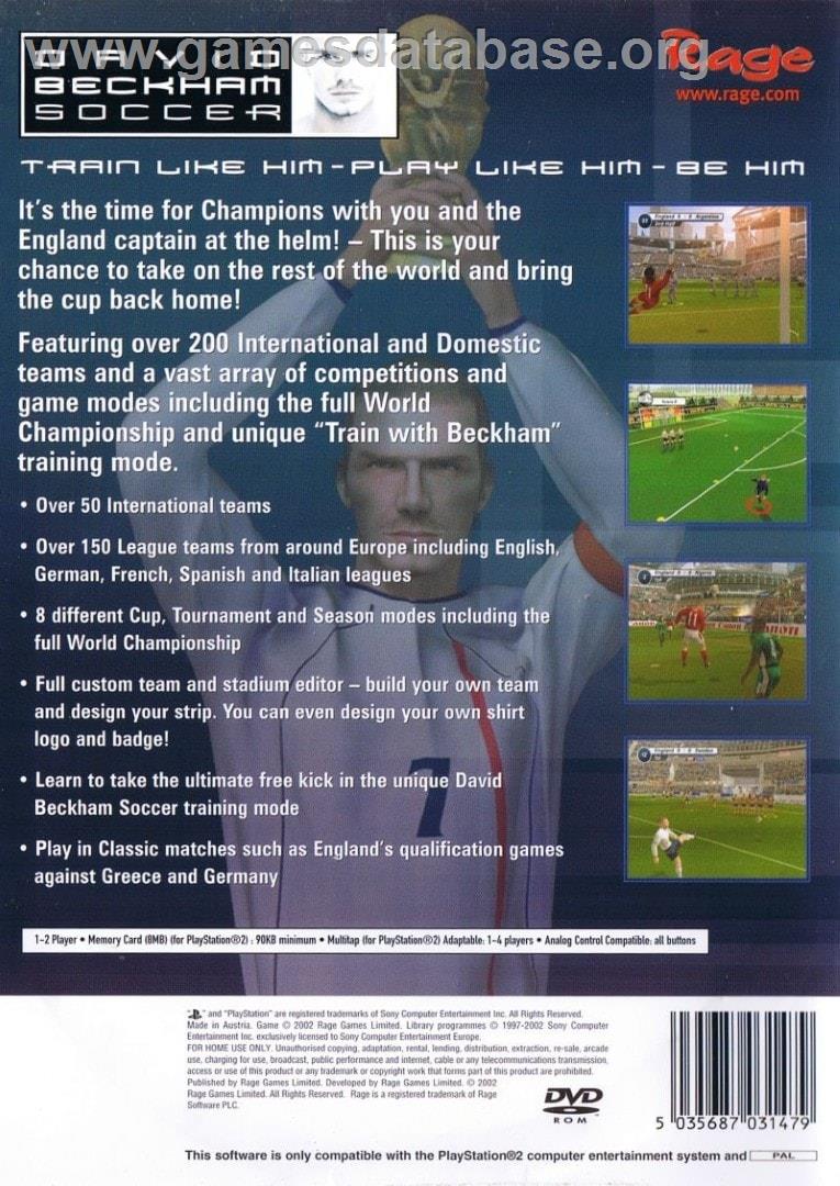 David Beckham Soccer - Sony Playstation 2 - Artwork - Box Back