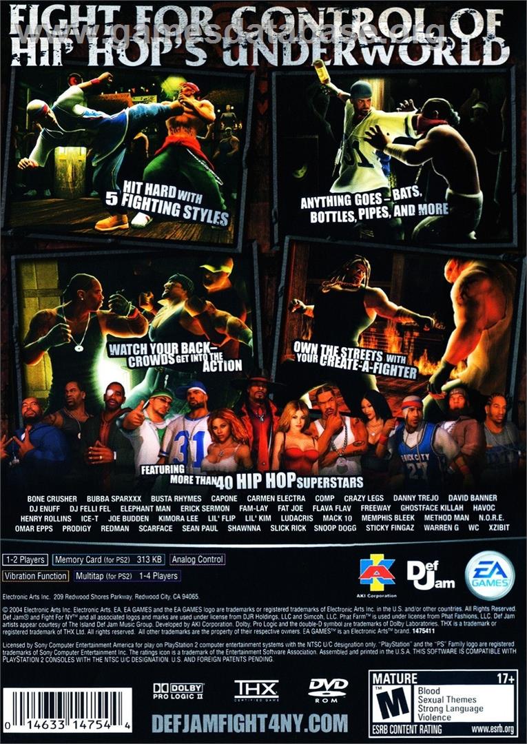 Def Jam Fight For Ny - Sony Playstation 2 - Artwork - Box Back
