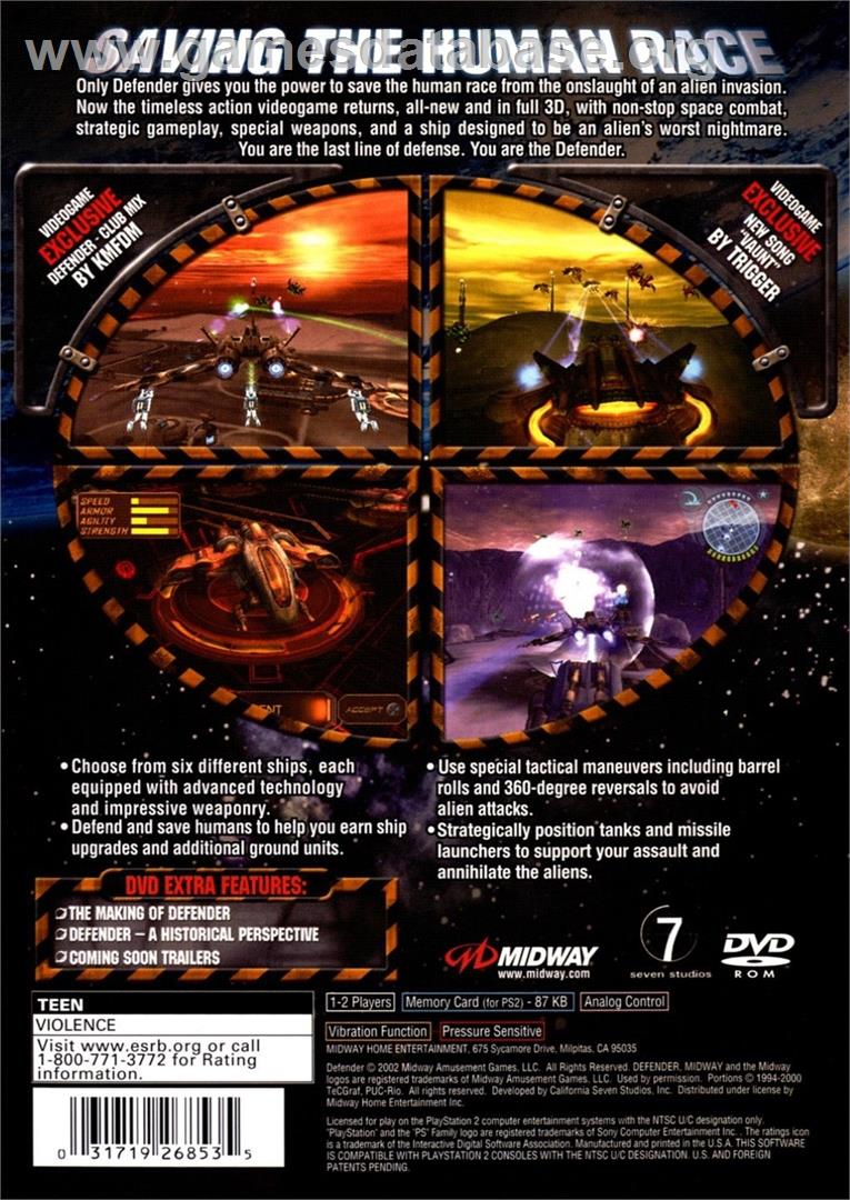 Defender - For All Mankind - Sony Playstation 2 - Artwork - Box Back