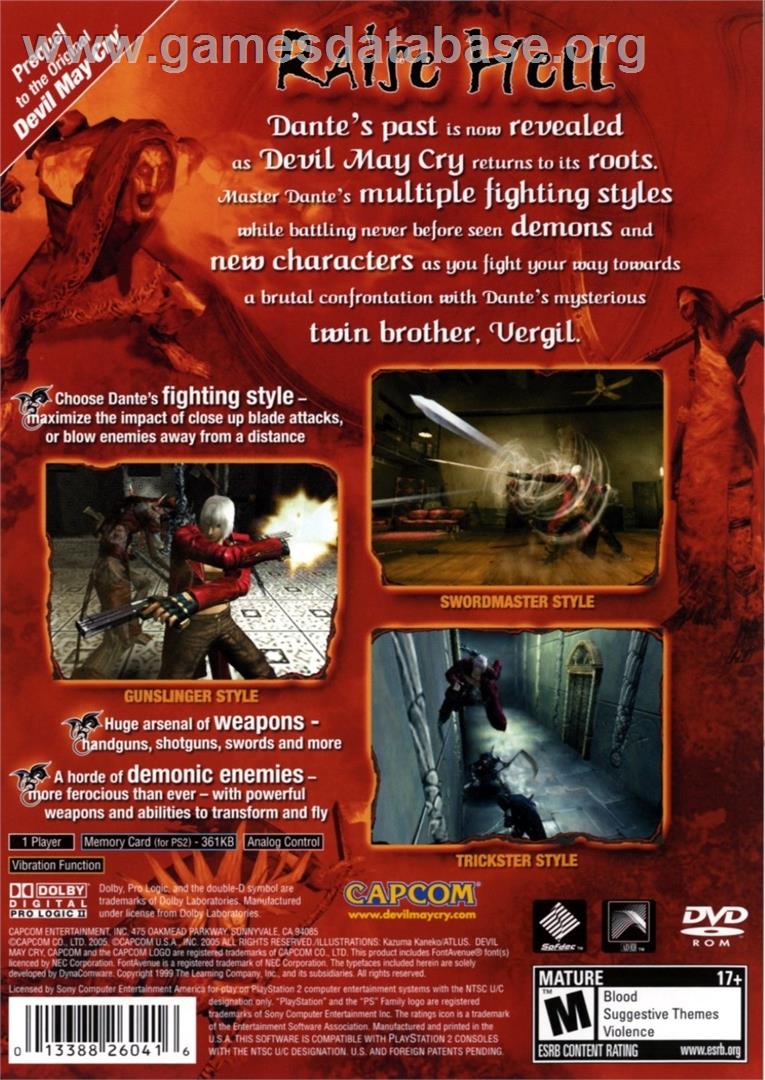 Devil May Cry 3 - Dante's Awakening - Sony Playstation 2 - Artwork - Box Back
