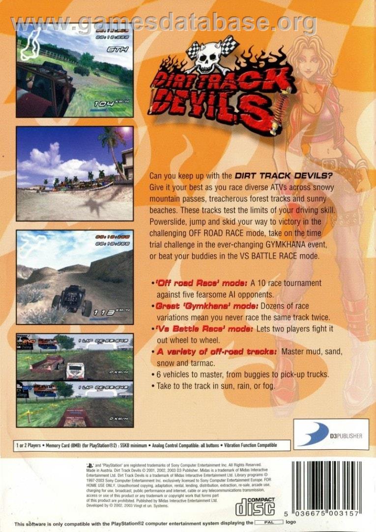 Dirt Track Devils - Sony Playstation 2 - Artwork - Box Back