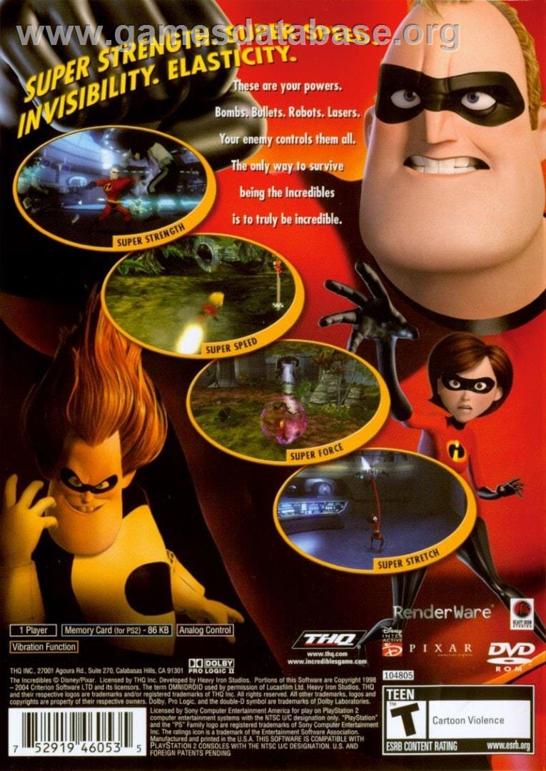 Disney Pixar The Incredibles - Sony Playstation 2 - Artwork - Box Back