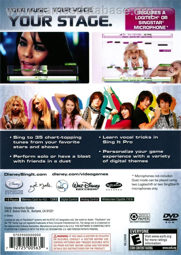 Disney Sing It - Sony Playstation 2 - Artwork - Box Back