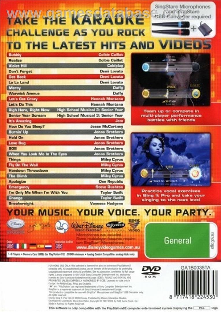 Disney Sing It - Pop Hits - Sony Playstation 2 - Artwork - Box Back
