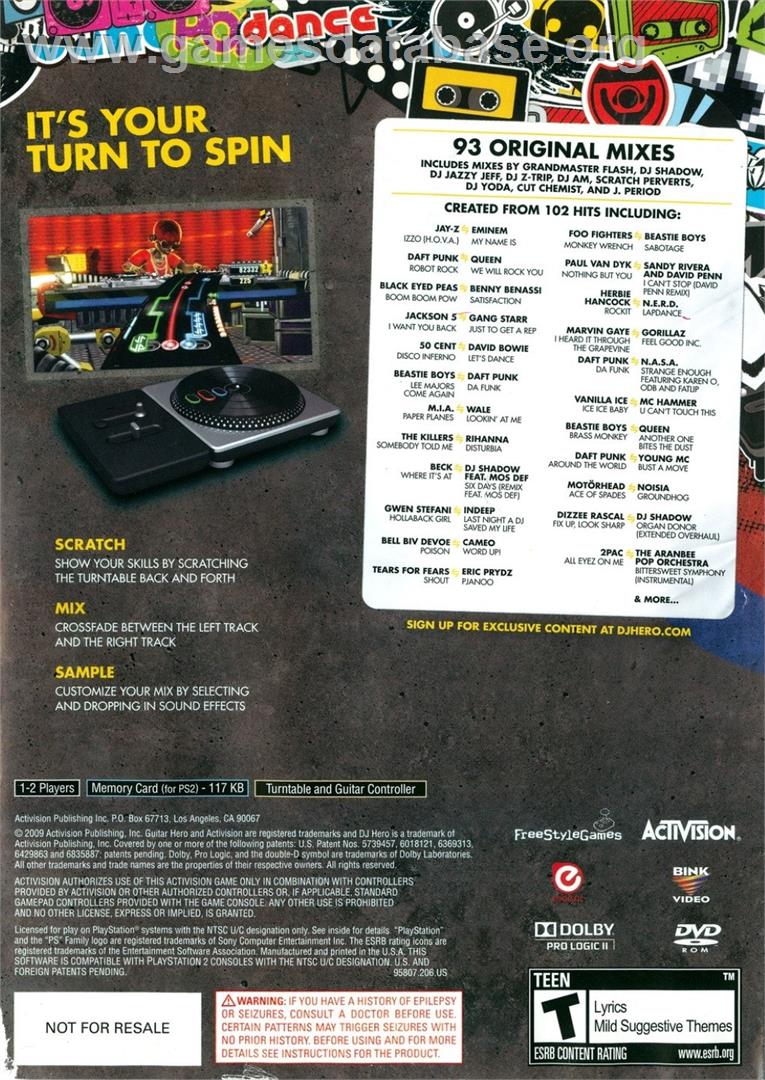 Dj Hero - Sony Playstation 2 - Artwork - Box Back