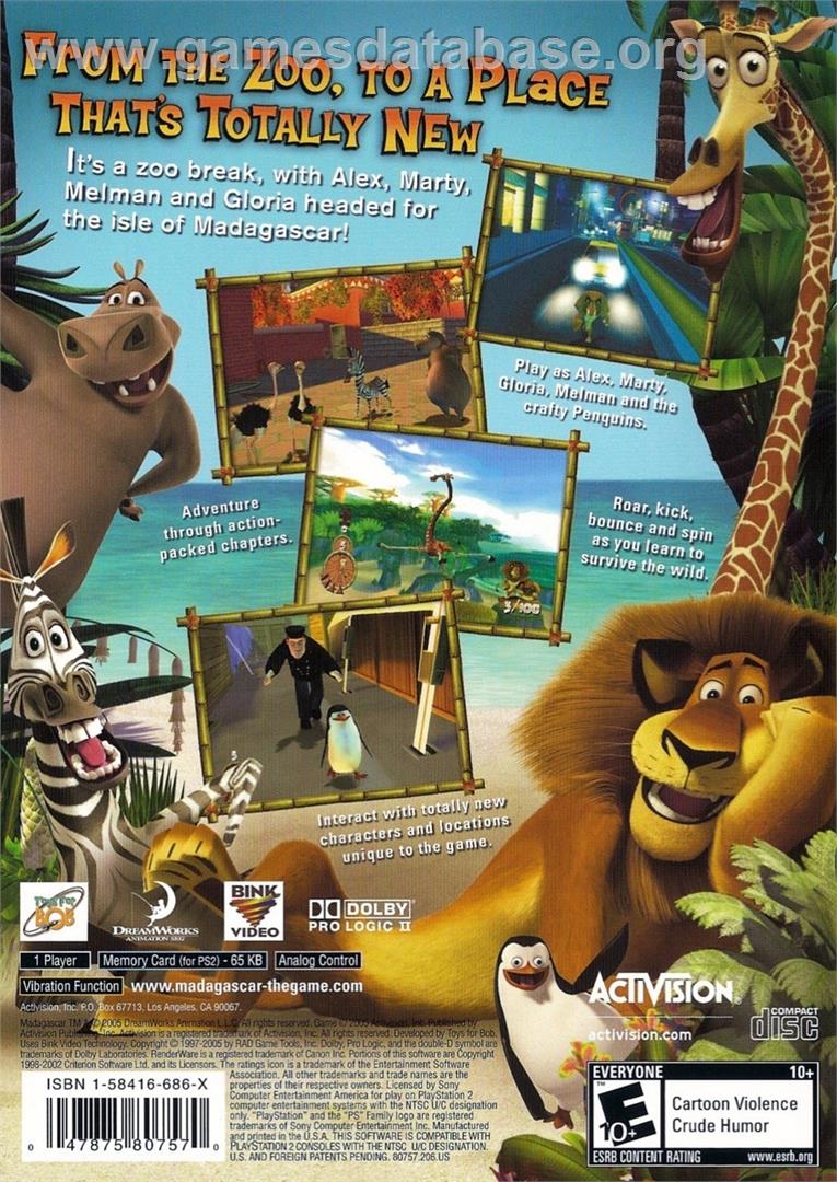 Dreamworks Madagascar - Sony Playstation 2 - Artwork - Box Back