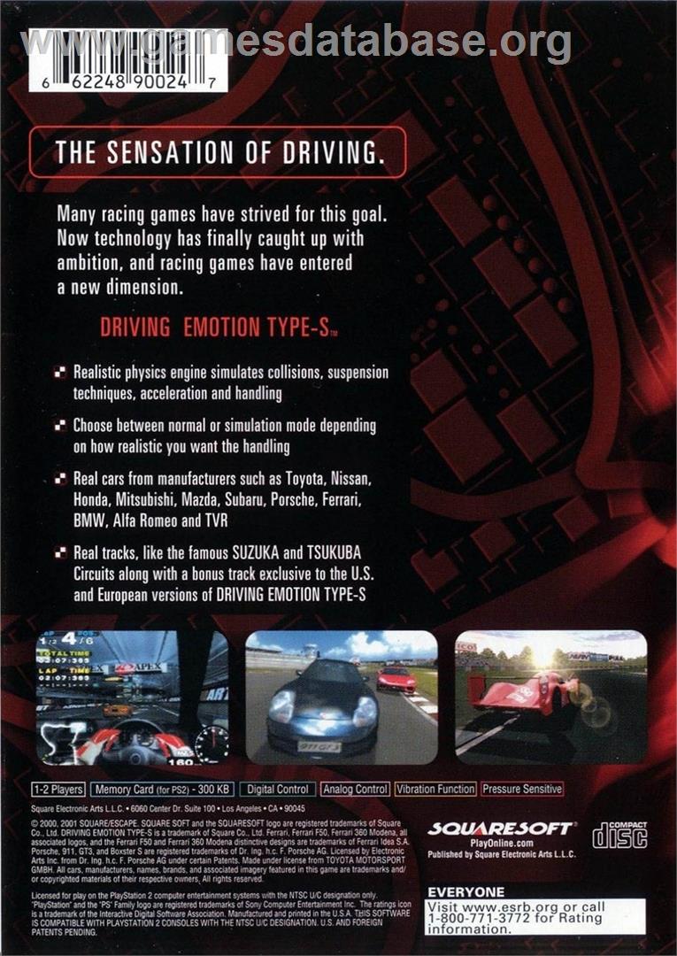Driving Emotion Type-s - Sony Playstation 2 - Artwork - Box Back