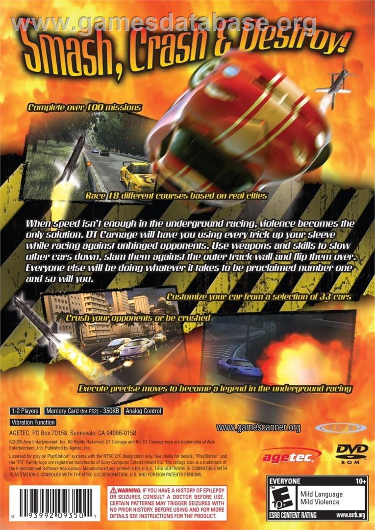 Dt Carnage - Sony Playstation 2 - Artwork - Box Back