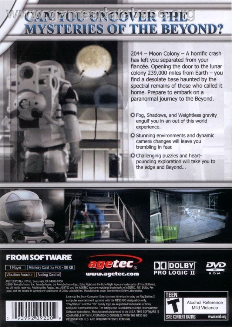 Echo Night Beyond - Sony Playstation 2 - Artwork - Box Back