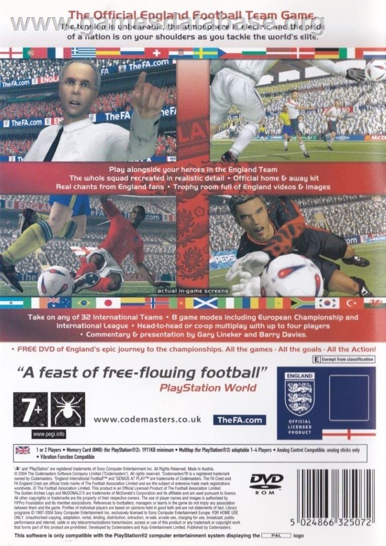 England International Football - 2004 Edition - Sony Playstation 2 - Artwork - Box Back