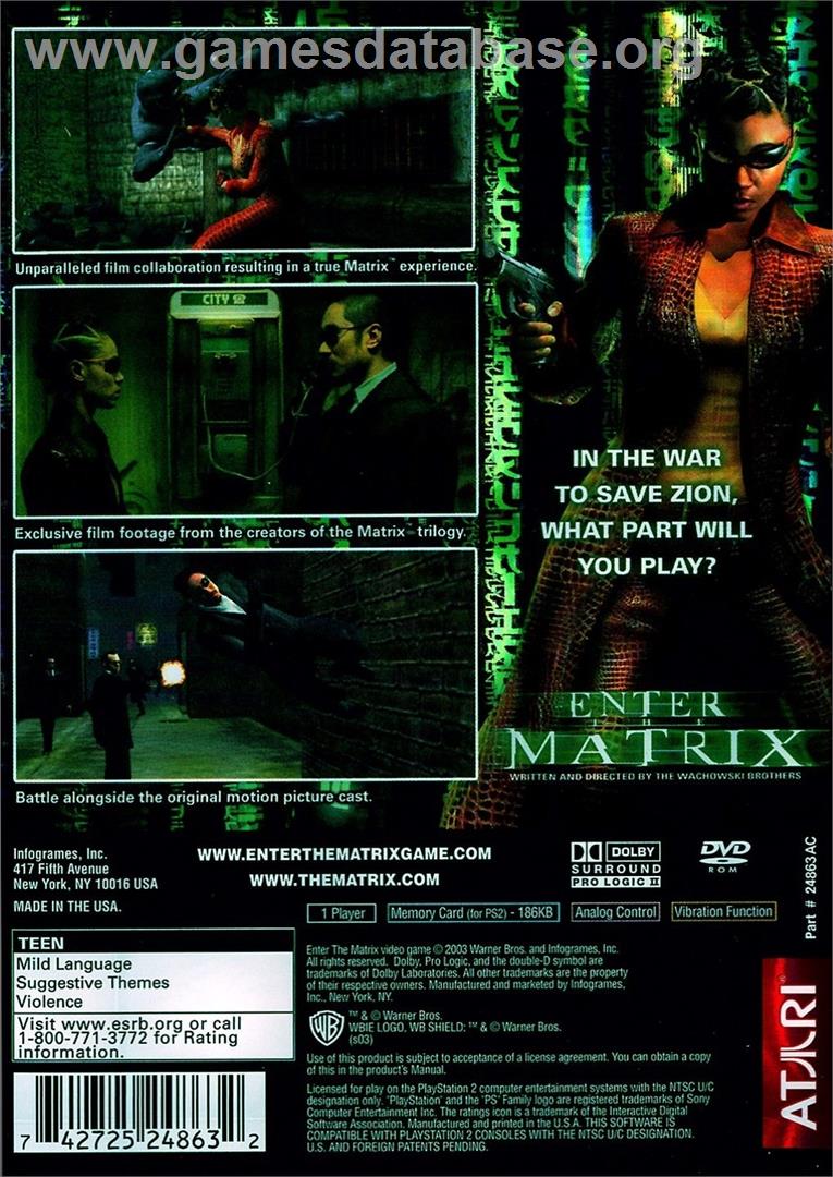 Enter The Matrix - Sony Playstation 2 - Artwork - Box Back