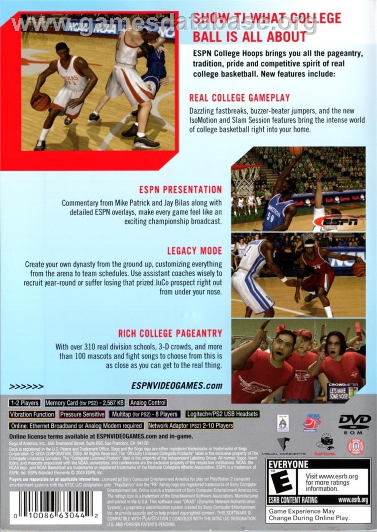 Espn College Hoops - Sony Playstation 2 - Artwork - Box Back