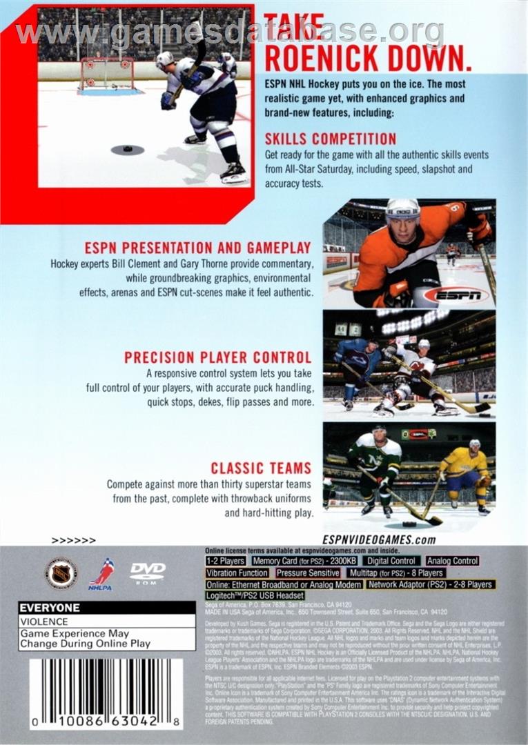 Espn Nhl Hockey - Sony Playstation 2 - Artwork - Box Back