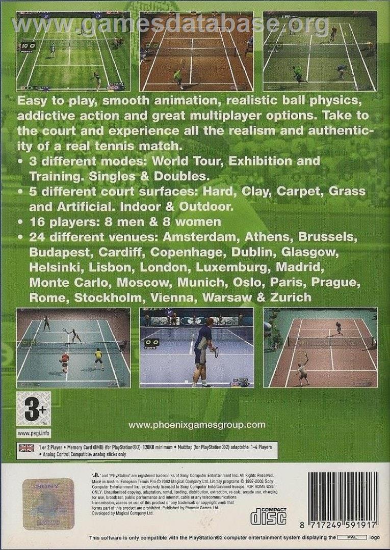 European Tennis Pro - Sony Playstation 2 - Artwork - Box Back
