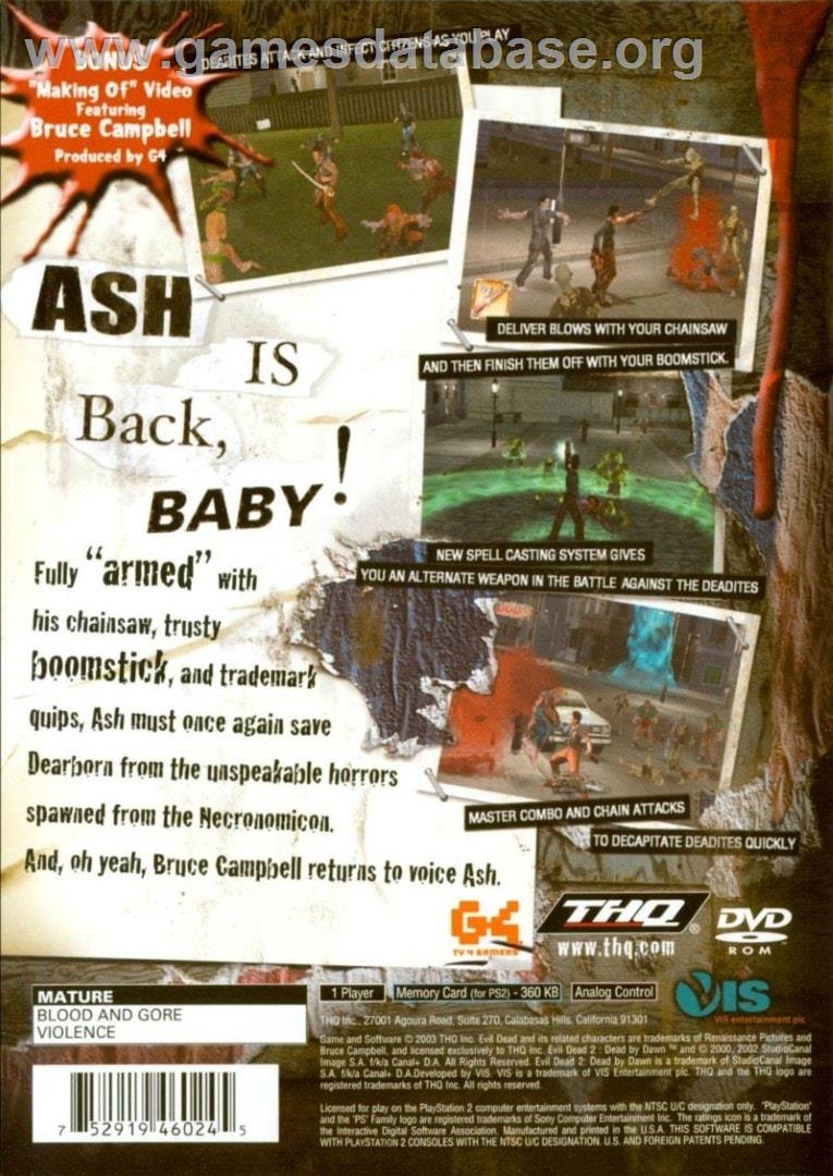 Evil Dead - A Fistful Of Boomstick - Sony Playstation 2 - Artwork - Box Back