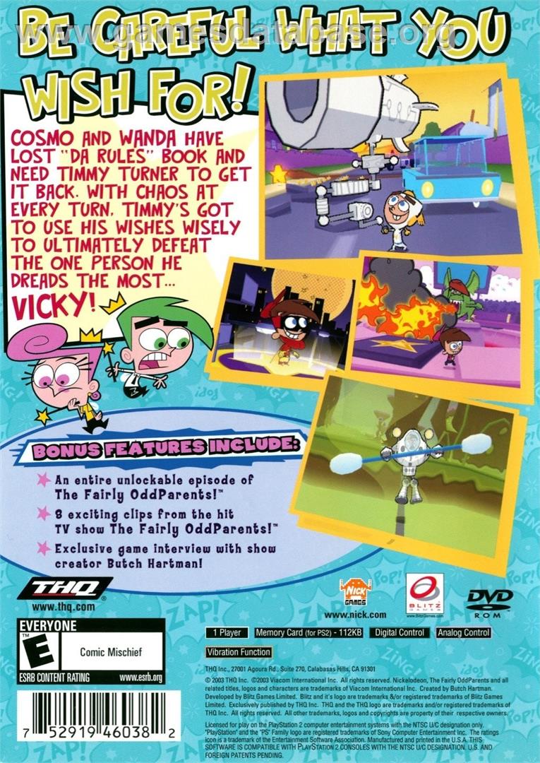 Fairly Odd Parents! - Breakin' Da Rules, The - Sony Playstation 2 - Artwork - Box Back