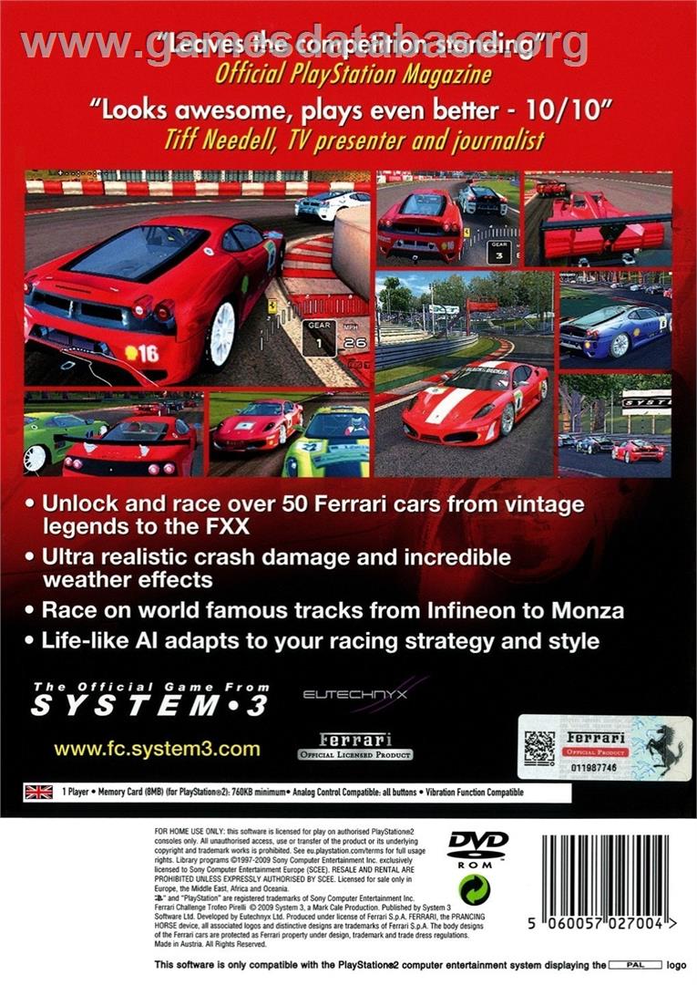 Ferrari Challenge - Trofeo Pirelli - Sony Playstation 2 - Artwork - Box Back