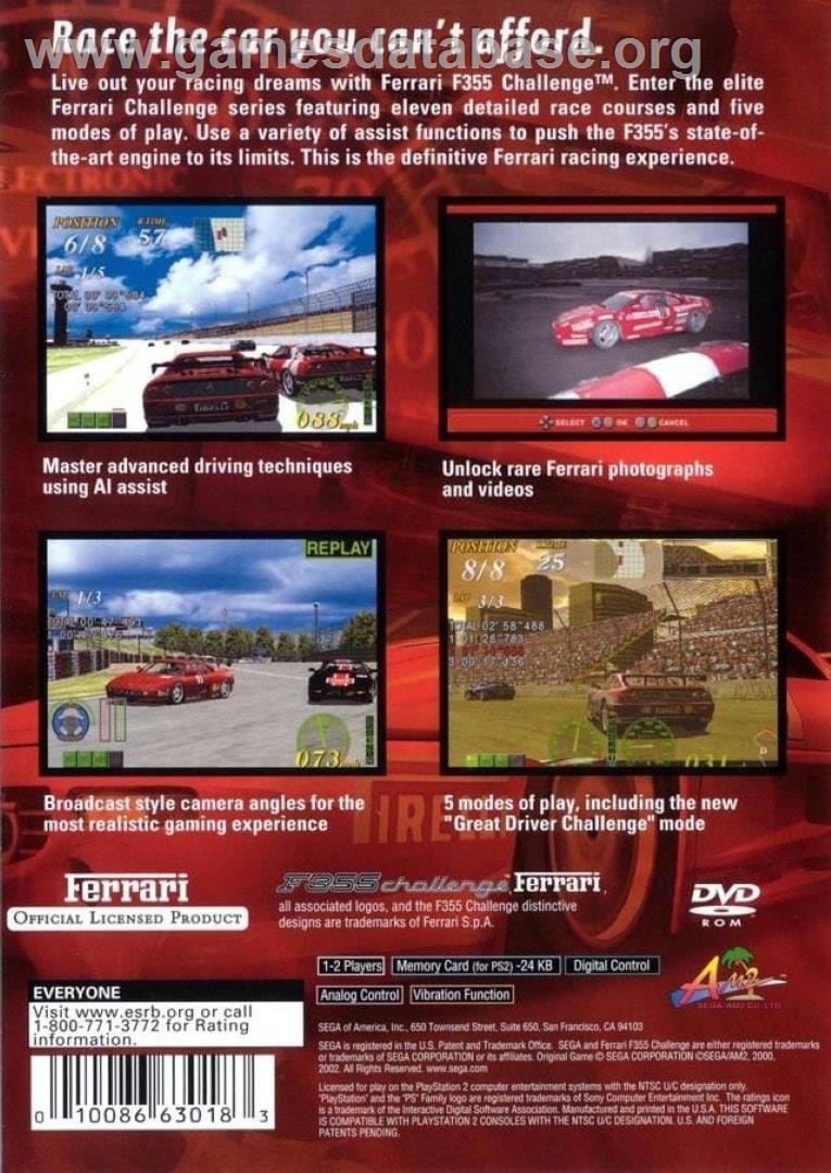 Ferrari F355 Challenge - Sony Playstation 2 - Artwork - Box Back