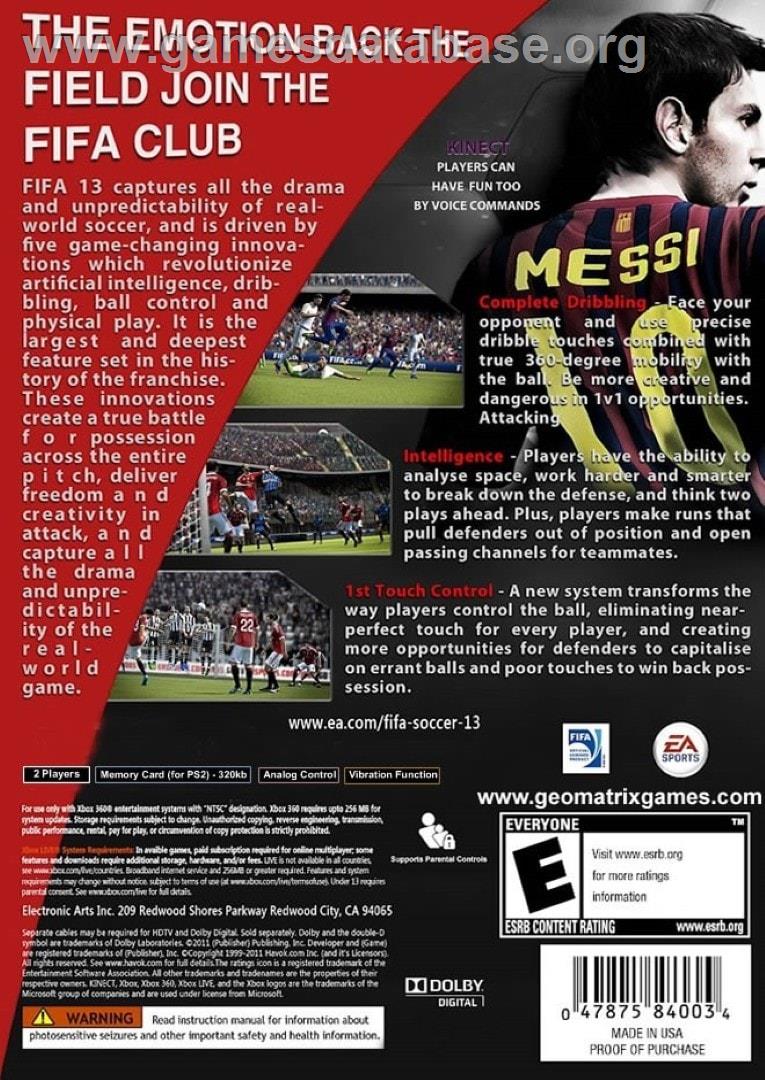 Fifa 13 - Sony Playstation 2 - Artwork - Box Back
