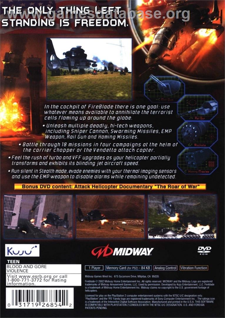 Fireblade - Sony Playstation 2 - Artwork - Box Back