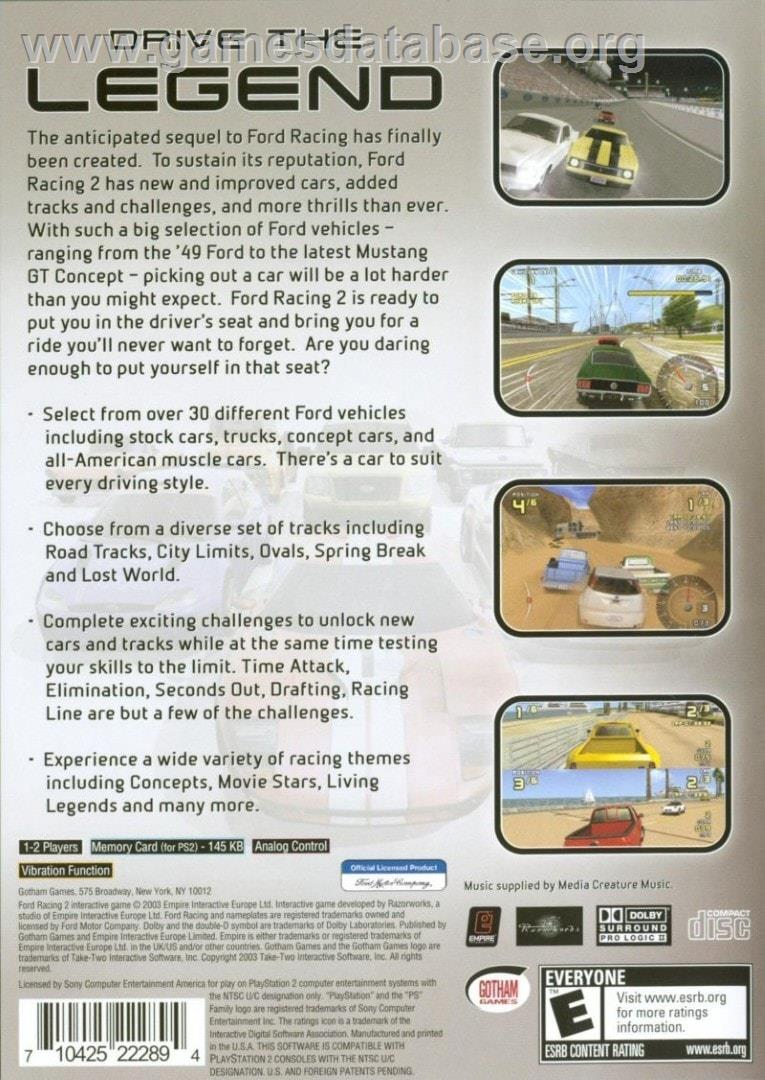 Ford Racing 2 - Sony Playstation 2 - Artwork - Box Back