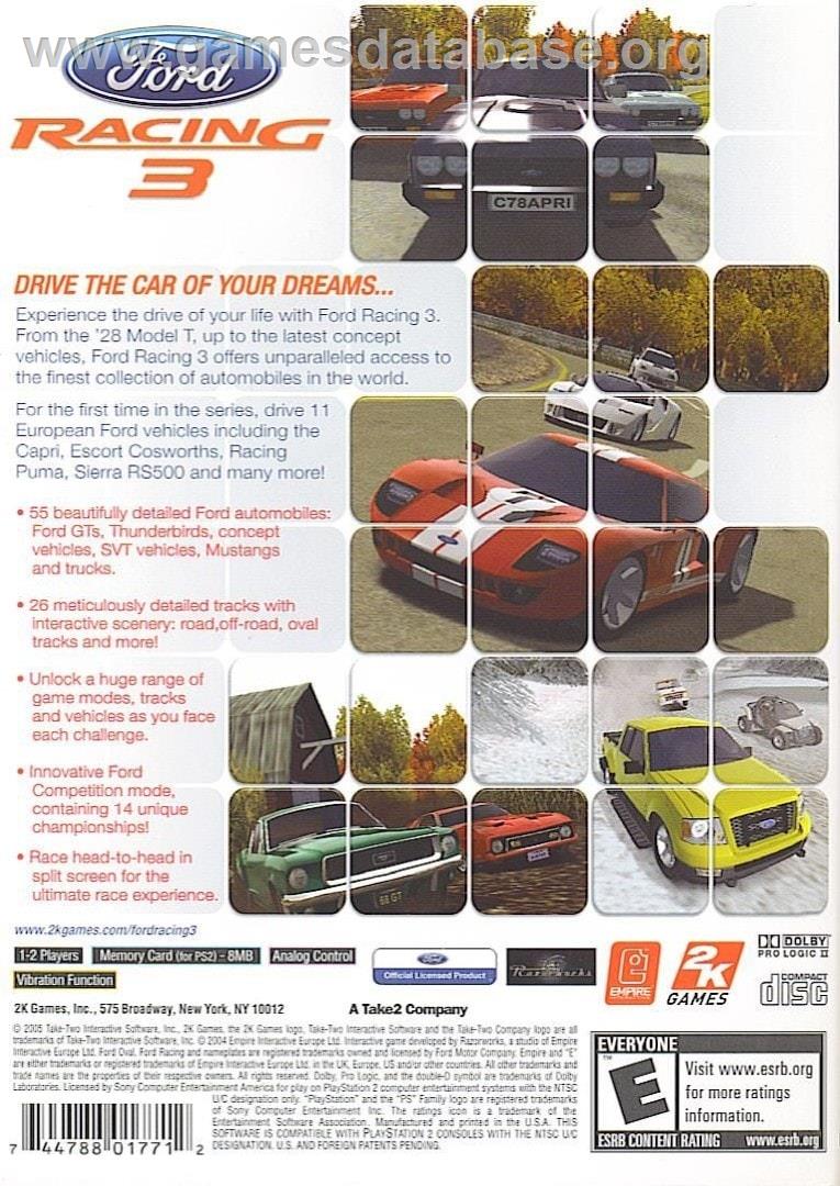 Ford Racing 3 - Sony Playstation 2 - Artwork - Box Back