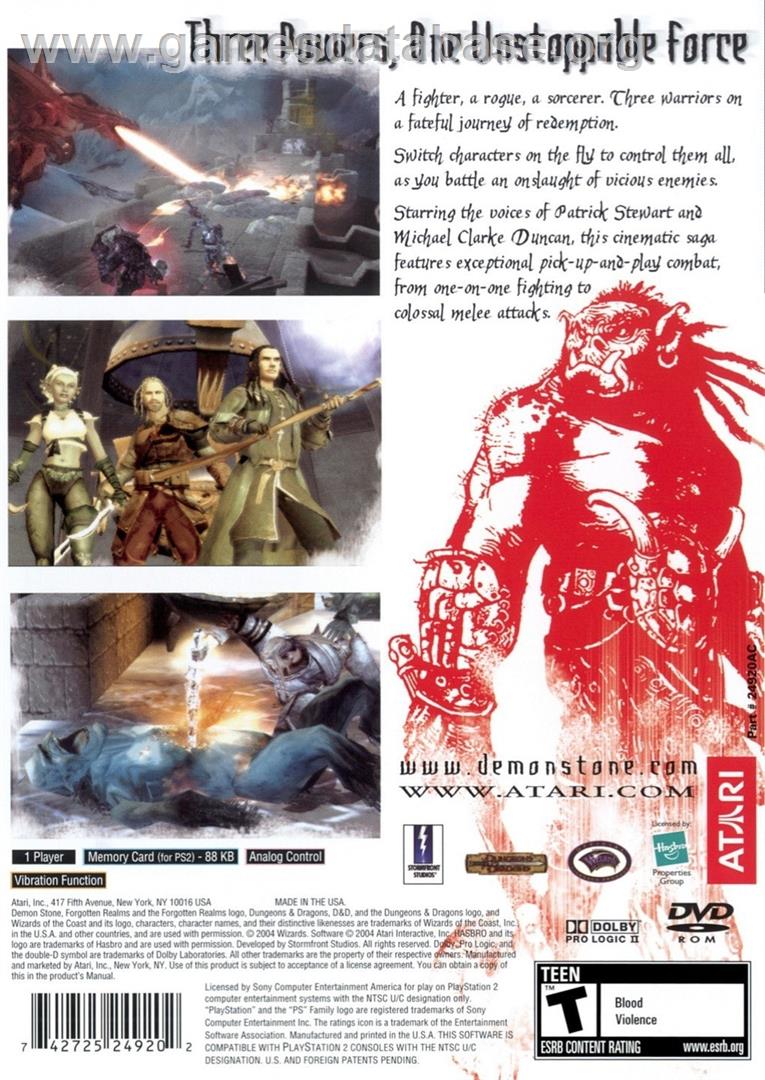 Forgotten Realms - Demon Stone - Sony Playstation 2 - Artwork - Box Back